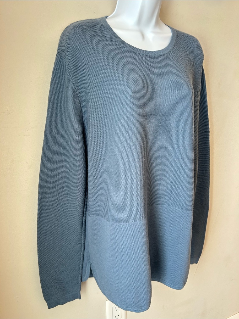 Kersh L/G Blue-Grey Cotton Knit Pullover Sweater - Oversized Cozy Cabincore